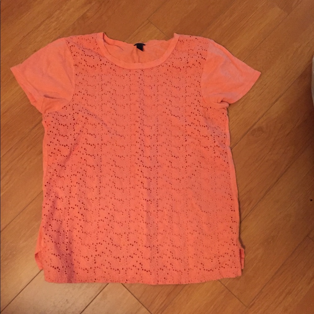 J Crew peach t-shirt with lace front